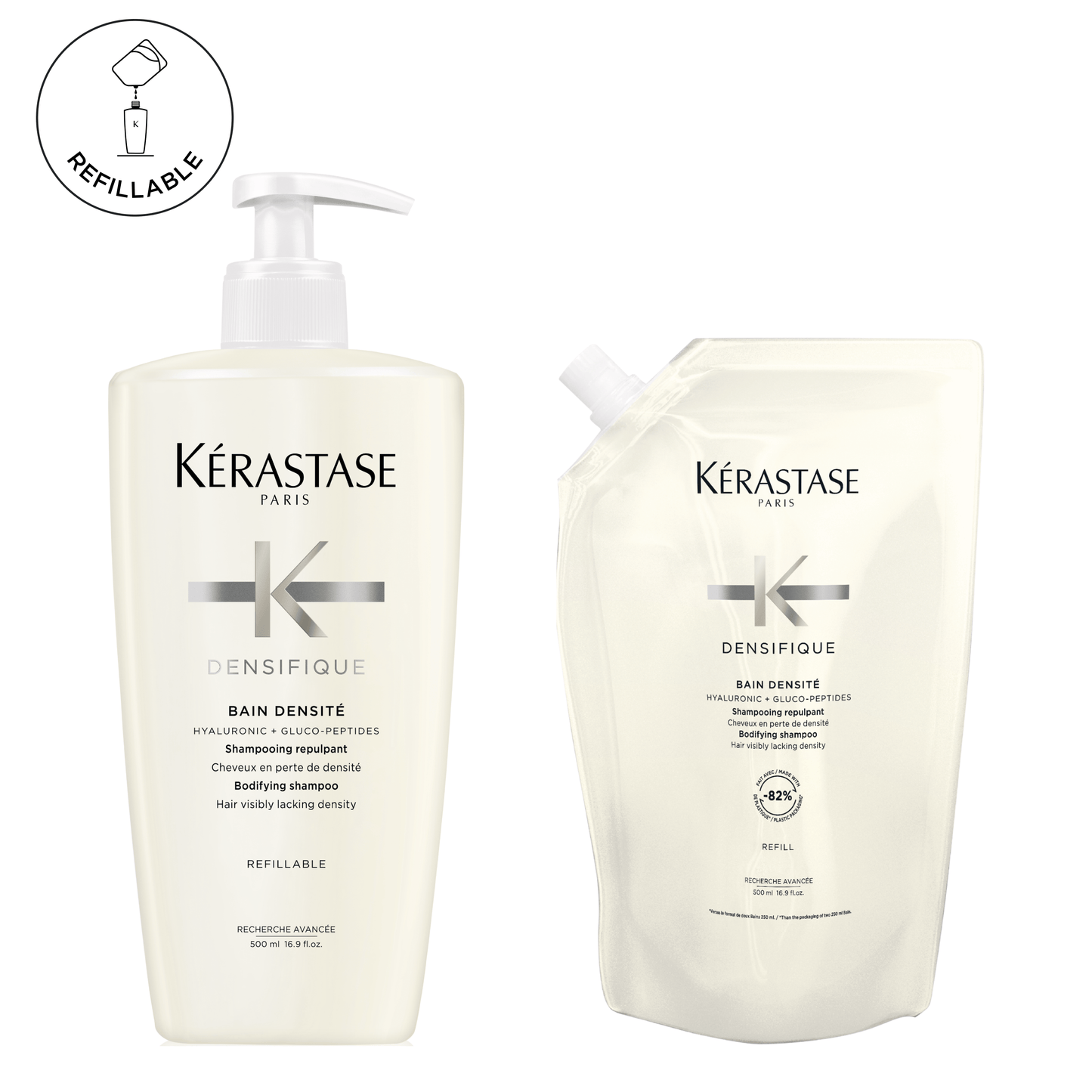 Densifique Thickening Shampoo with Hyaluronic Acid for thinning hair 500ml & Refill Bundle