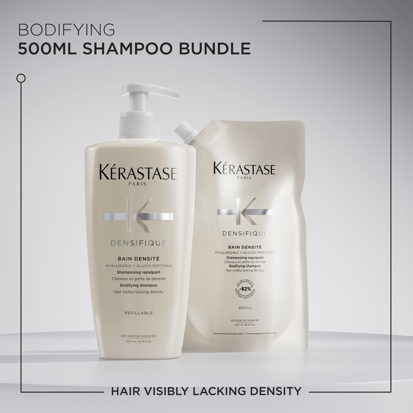 Densifique Thickening Shampoo with Hyaluronic Acid for thinning hair 500ml & Refill Bundle